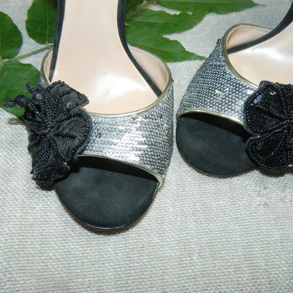 Betsey Johnson Heels Sequins Silver Black Size 10 - Picture 4 of 10
